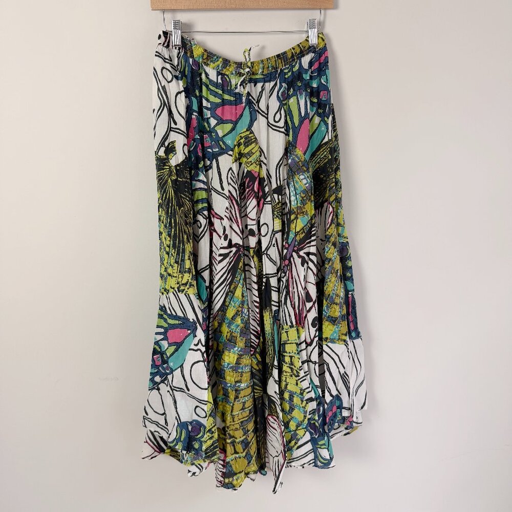 Grace Elements White Maxi Skirt with Multicolor Abstract Print